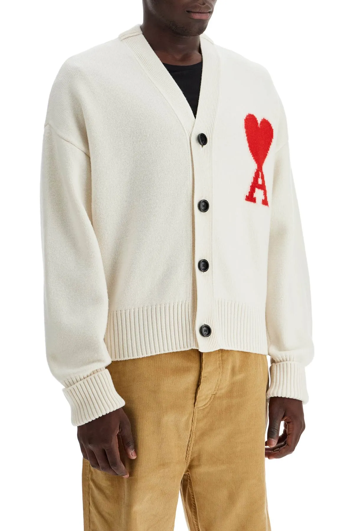 AMI ALEXANDRE MATIUSSI pure virgin wool cardigan with jacquard logo