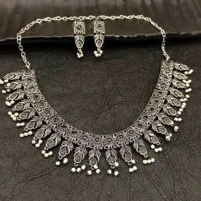 Bhavi Jewel Oxidised Plated Pearl Necklace Set