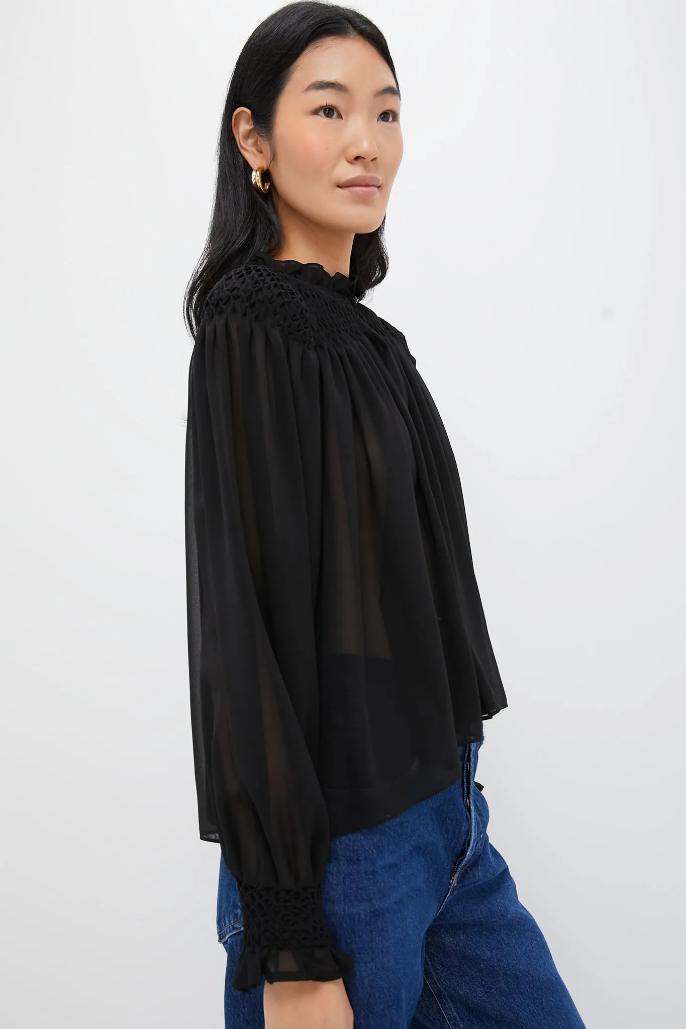 Black Sheer Smocked Rylie Blouse