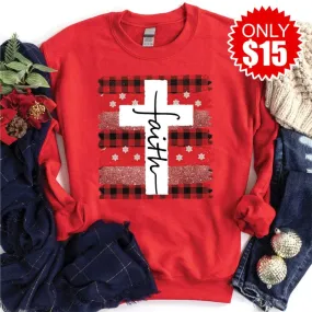 Buffalo Plaid Faith Cross Sweatshirt - $15