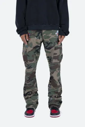 Contrast Bootcut Cargo Pants - Woodland Camo