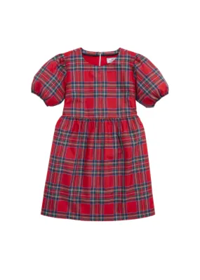 GIRLS TAFFETA PUFF-SLEEVE TARTAN DRESS