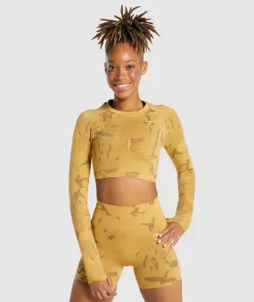 Gymshark Adapt Camo Seamless Long Sleeve Crop Top - Savanna | Yellow