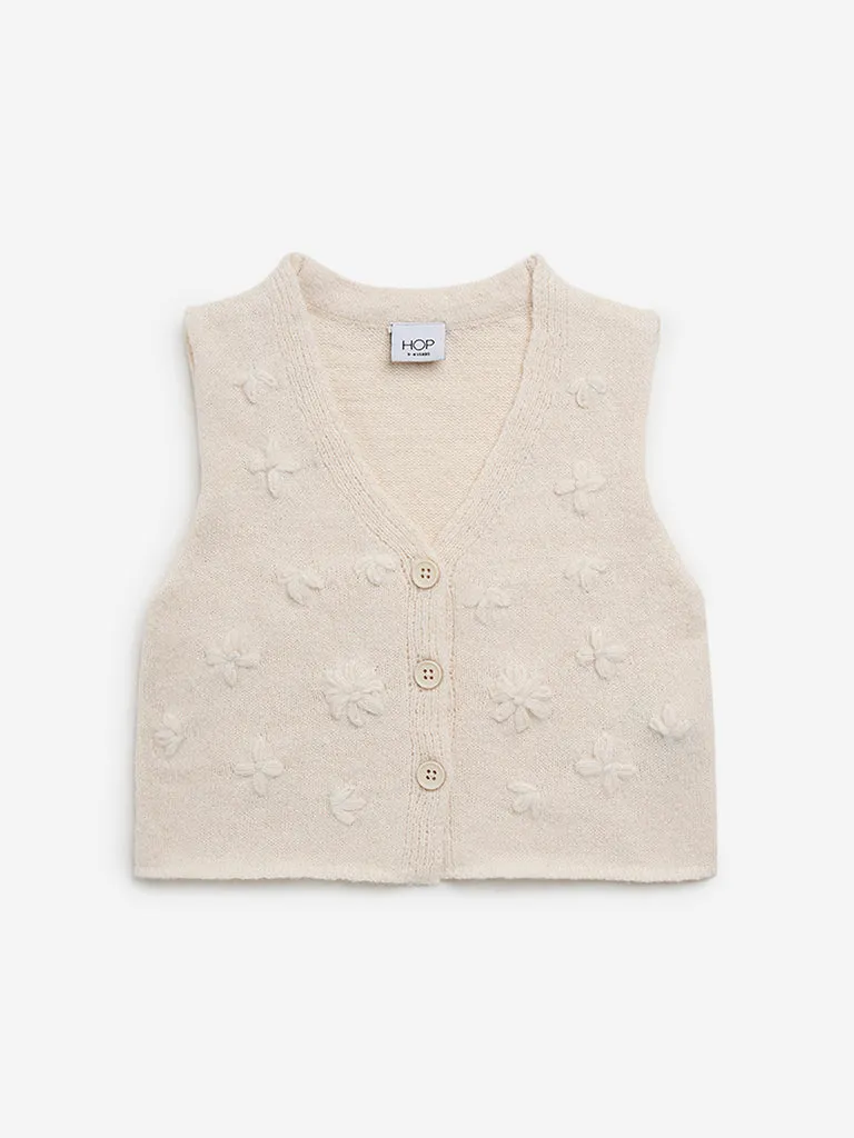 HOP Kids Beige Floral Design Sweater Vest