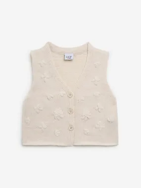 HOP Kids Beige Floral Design Sweater Vest