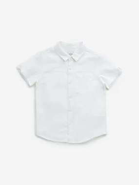 HOP Kids White Blended Linen Shirt