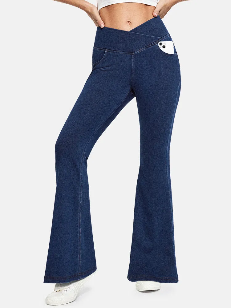 IUGA High Waist Crossover Flare Jeans for Women With Pockets