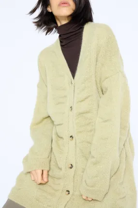 Japanese Mohair and Wool Waterfall Long Cardigan in Lime