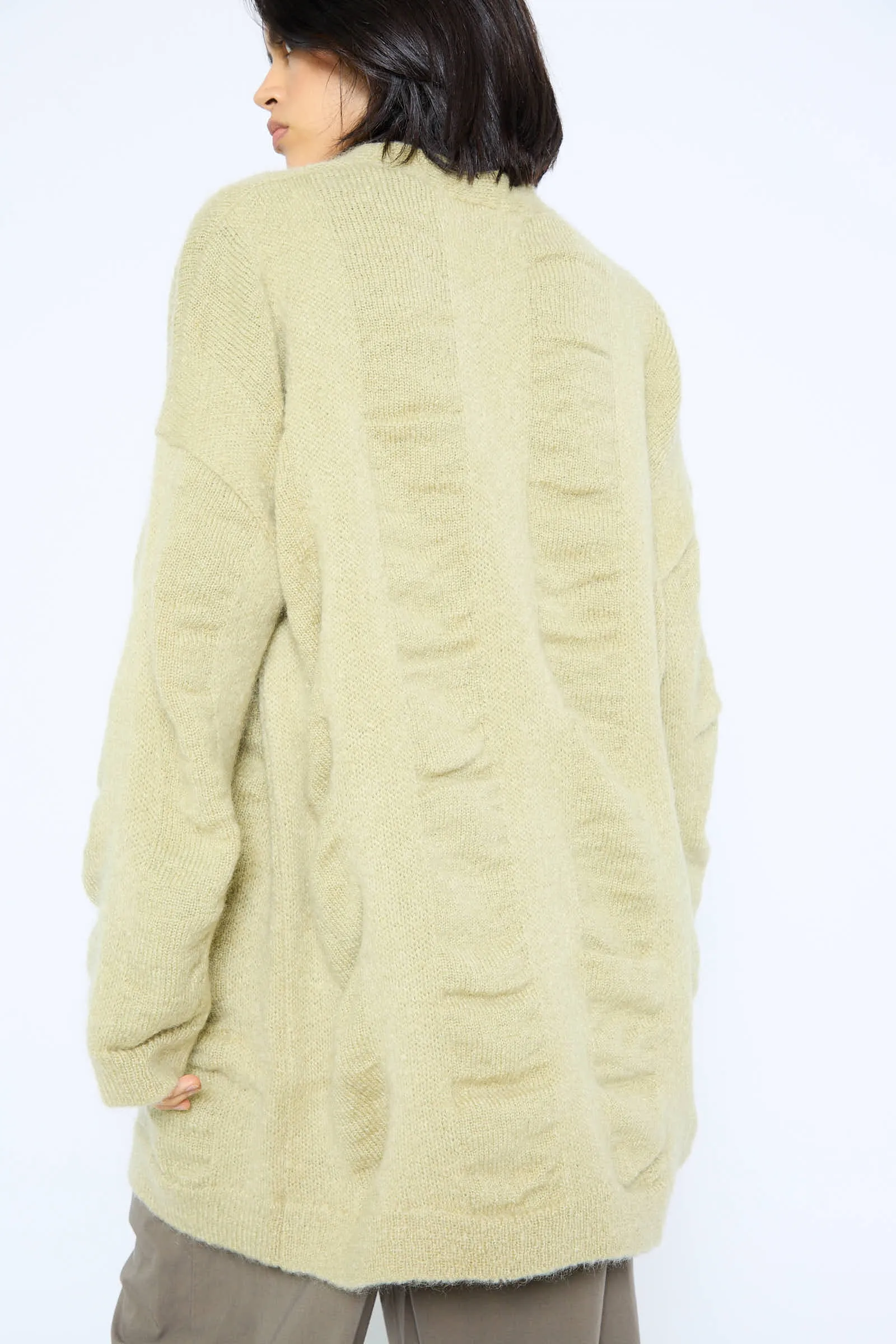 Japanese Mohair and Wool Waterfall Long Cardigan in Lime