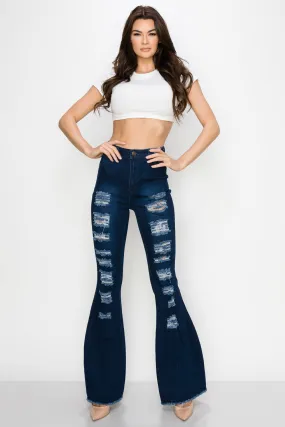 JAZZ-018 BELL BOTTOM FLARE LEG RIPPED DISTRESSED & DESTROYED JEANS