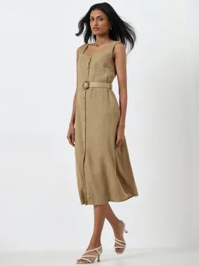 LOV Dark Beige A-Line Dress with Belt