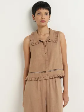 LOV Dark Beige Ruffle-Detailed Shirt