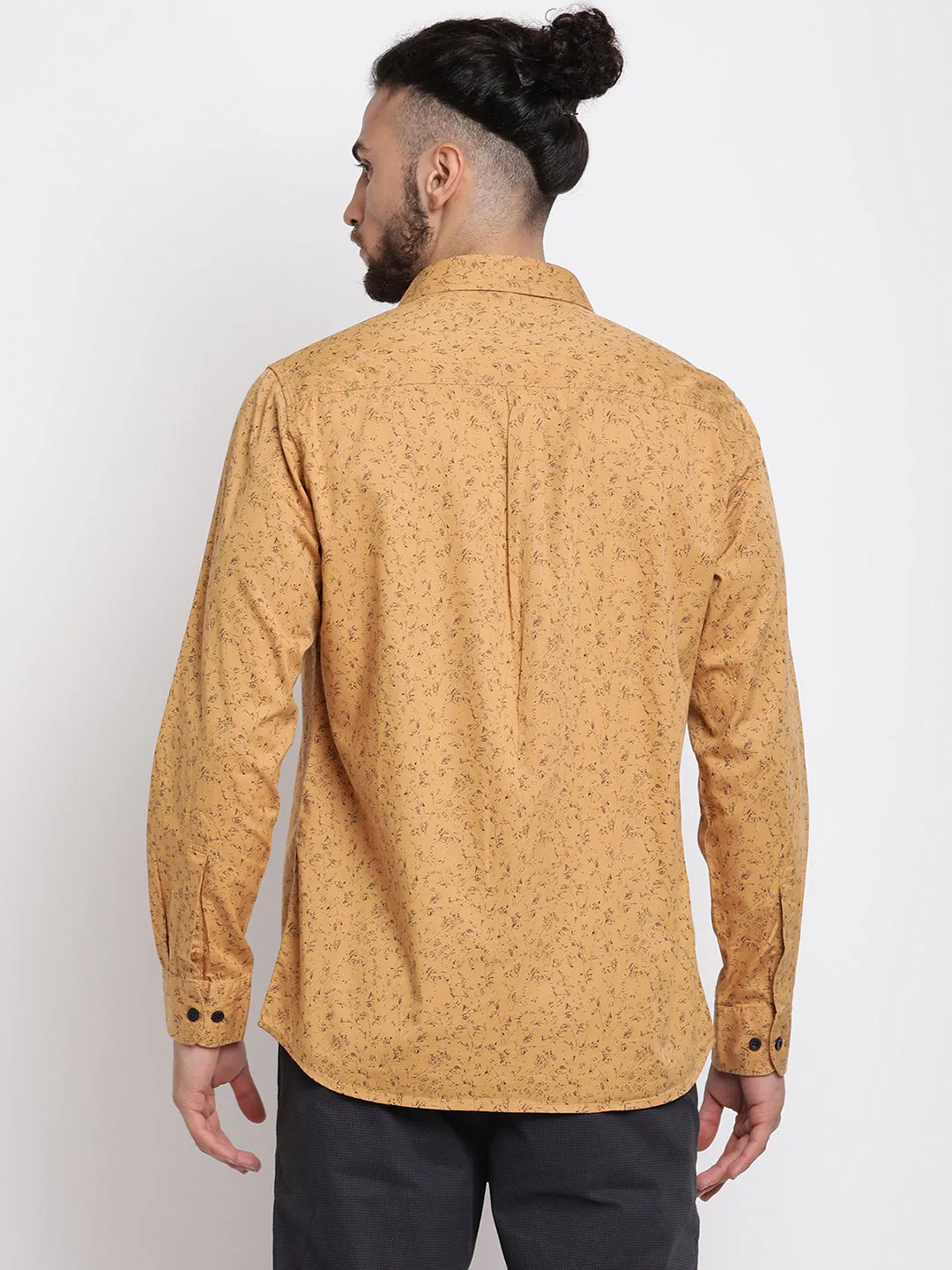 Men's Mustard Casual Abstract Print Full Sleeve Shirt