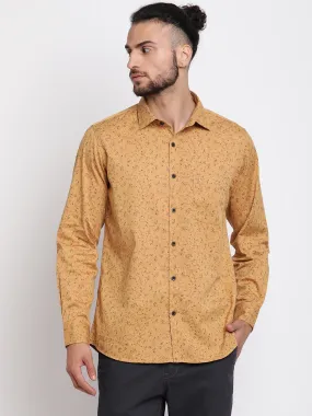 Men's Mustard Casual Abstract Print Full Sleeve Shirt