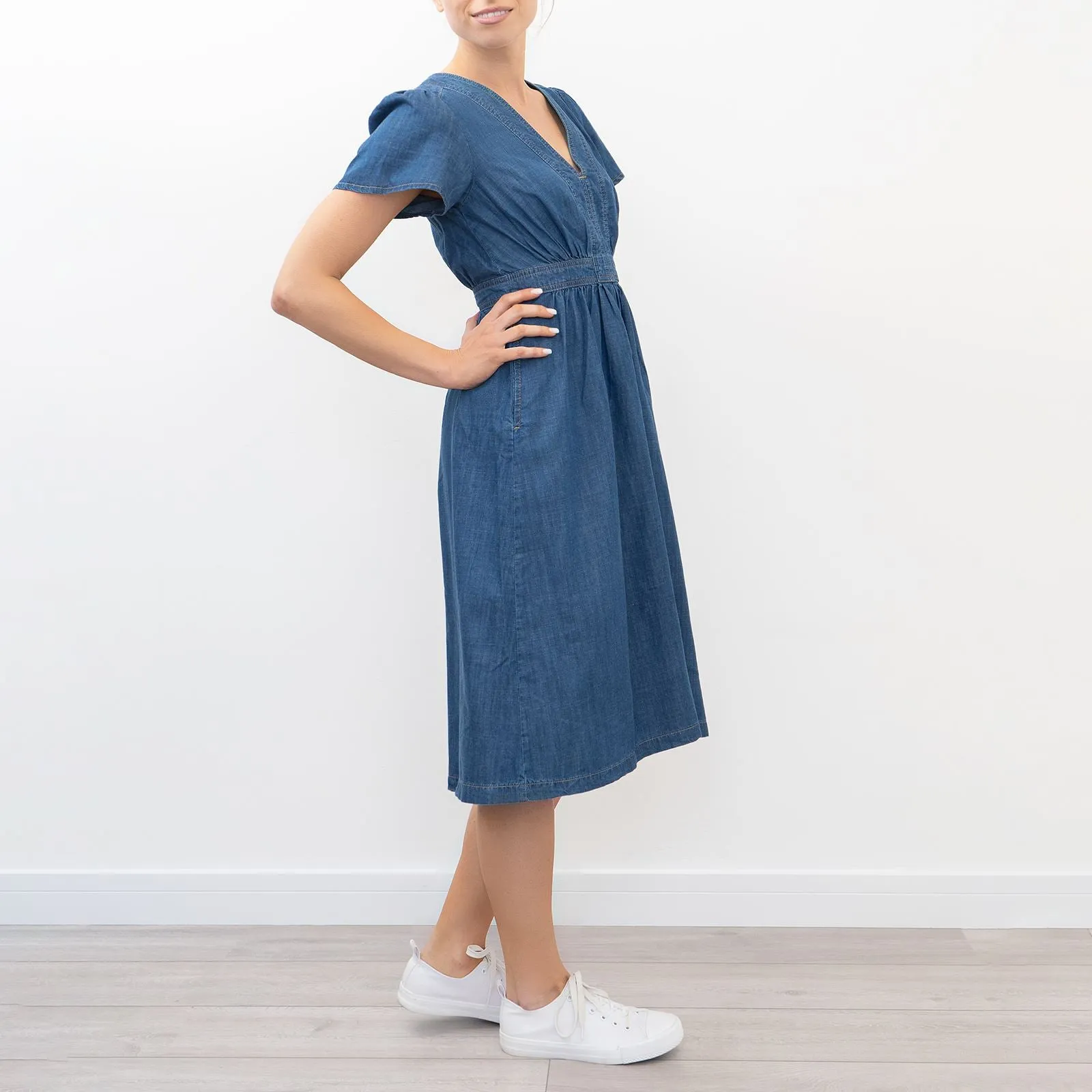 Monsoon Blue Denim V-Neck Short Sleeve Dress