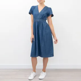 Monsoon Blue Denim V-Neck Short Sleeve Dress