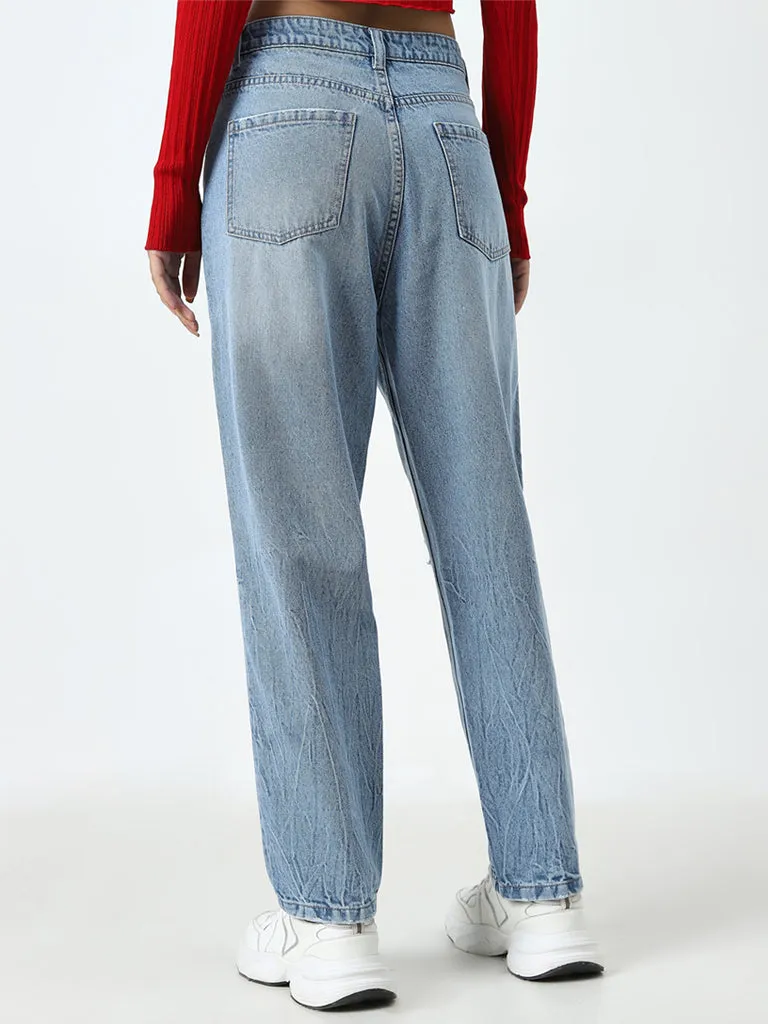 Nuon Light Blue Ripped Relaxed - Fit High - Rise Jeans