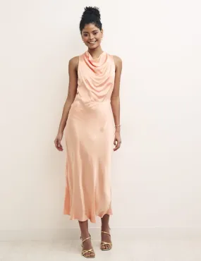 Peach Satin Frances Midaxi Bridesmaid Dress