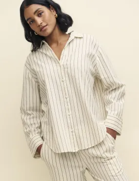 Petite Cream Pinstripe Oversized Shirt