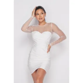 Rhinestones Mesh White Mini Dress