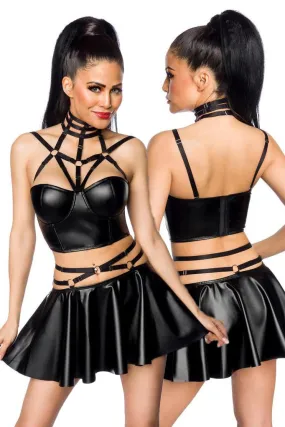 Saresia Harness Wetlook Set mit ausgestelltem Rock