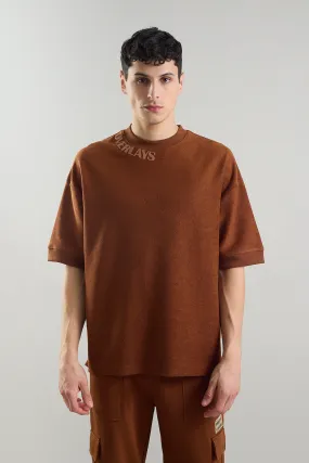 Textured Arc Brown Oversized Fit T-shirt