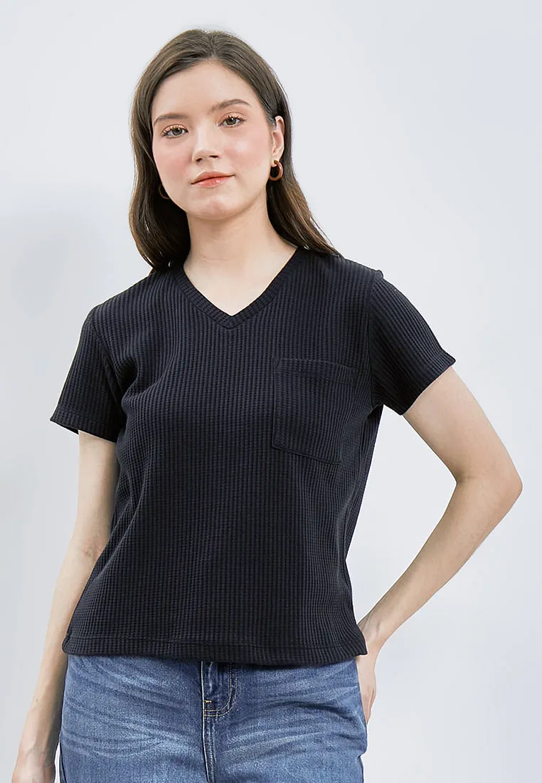 V-neck Waffle T-shirt with Pocket